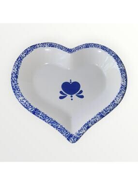 Blue Drip Sponge Pie Cake Baking Pan Ceramic Stoneware Heart Shaped Baking Dish